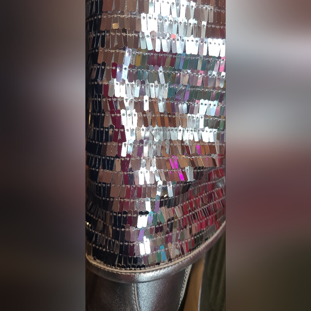 Silver Sequin Platform Mule Boots - Women's High Heel - Picture 14 of 15